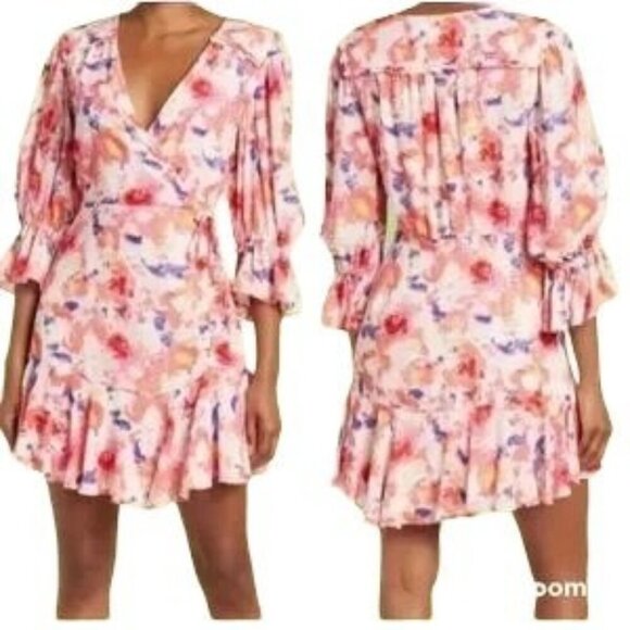Betsey Johnson Sunset Floral Pink Ruffle Wrap Dress - Picture 1 of 7